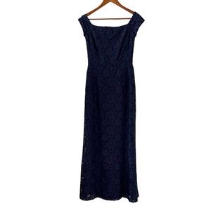 Lauren Ralph Lauren Lace Overlay Maxi Dress In Navy Blue Size 2